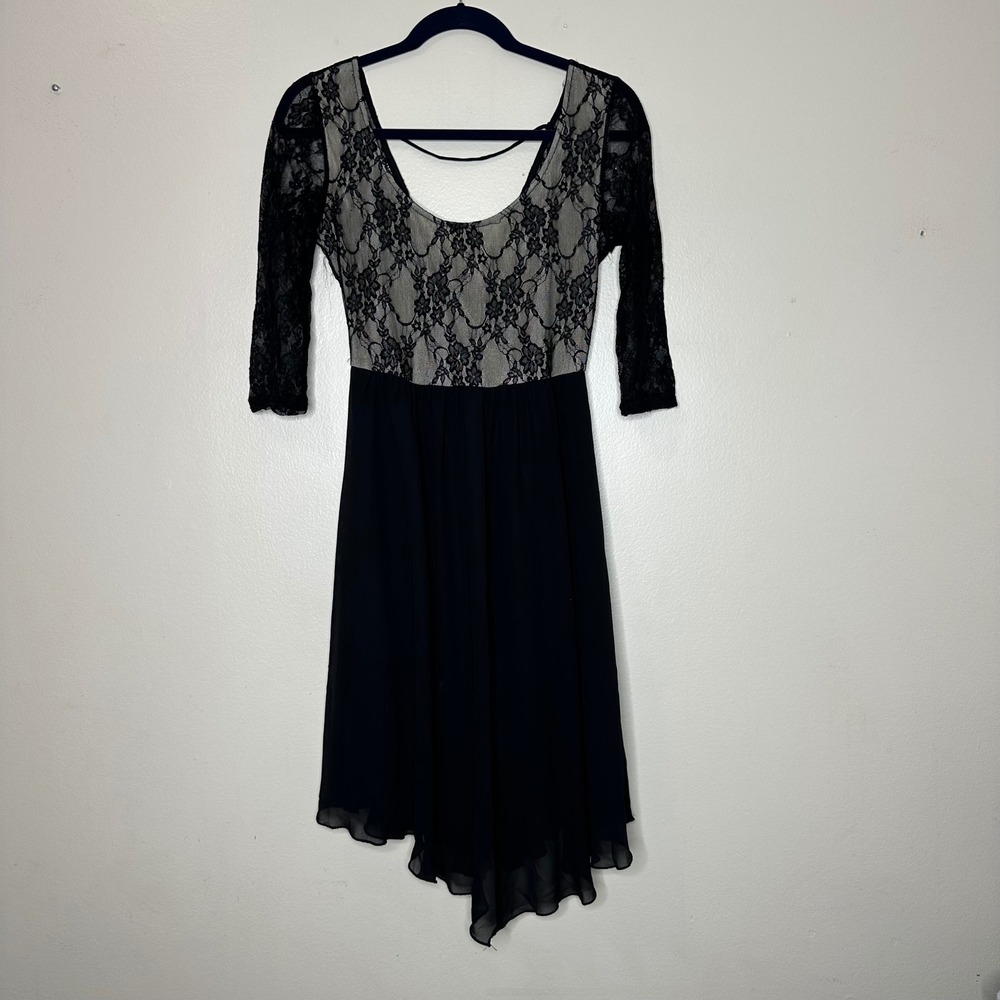 Hot Topic Lace Dress Black Whimsigoth Nude Illusion 3/4 Sleeve size Medium